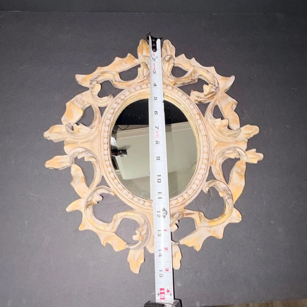 Vtg Cream/Gold Ornate Oval Wall Mirror Baroque/Hollywood Regency Style 15x12.5